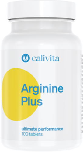 Opakowanie suplementu diety Arginine Plus Calivita z widoczną nazwą produktu i składnikami.