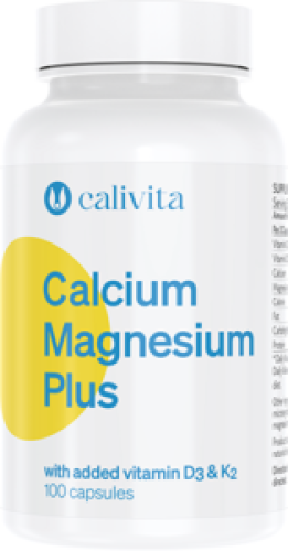Opakowanie suplementu Calcium Magnesium Plus Calivita z wapniem, magnezem, witaminami D3 i K2 dla mocnych kości i mięśni.