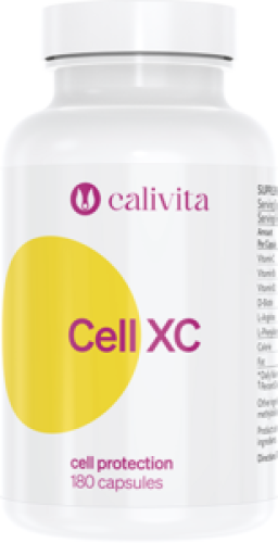Opakowanie suplementu diety Calivita Cell XC, kompleksowo wspierającego organizm, z widocznym logo producenta i nazwą produktu.