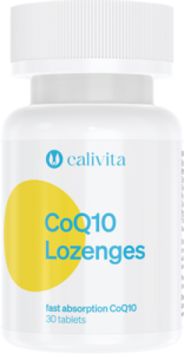 Opakowanie suplementu diety CoQ10 Lozenges Calivita – podjęzykowe tabletki z koenzymem Q10 o cytrynowym smaku.