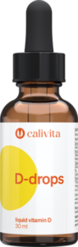 Opakowanie D-drops liquid vitamin D Calivita, płynnej witaminy D3 z kroplomierzem, wspierającej odporność i kości