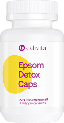 Opakowanie suplementu diety Epsom Detox Caps Calivita z czystą solą siarczanu magnezu.