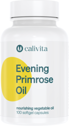 Opakowanie suplementu diety Evening Primrose Oil Calivita – olej z wiesiołka dla jędrnej skóry i wsparcia cholesterolu.