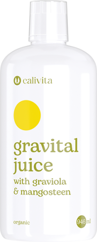 Opakowanie GraVital Juice Calivita – naturalny sok z gravioli, mangostanu i opuncji figowej wspierający odporność i metabolizm.