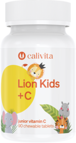 Lion Kids + C Calivita – suplement z witaminą C dla dzieci w kształcie zwierzątek, wspierający odporność i zdrowie.