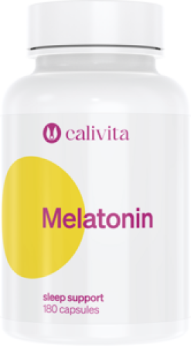 Opakowanie suplementu diety Melatonin Calivita wspierającego zdrowy sen i regulację rytmu dobowego.