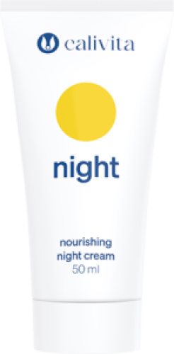 Opakowanie Nourishing Night Cream Calivita - odżywczy krem na noc bez parabenów do pielęgnacji twarzy, szyi i dekoltu.