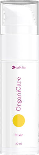 Opakowanie OrganiCare Elixir Calivita – intensywnego żelu przeciwstarzeniowego z aloesem i kwasem hialuronowym.