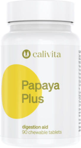 Opakowanie suplementu diety Papaya Plus Calivita, tabletki do ssania wspierające trawienie