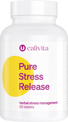 Opakowanie suplementu Pure Stress Release 60 tabletek Calivita wspierającego redukcję stresu i poprawę nastroju.