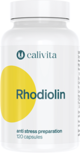 Opakowanie suplementu diety Rhodiolin Calivita z różeńcem górskim i cynkiem, wspierającego organizm w stresie i zmęczeniu