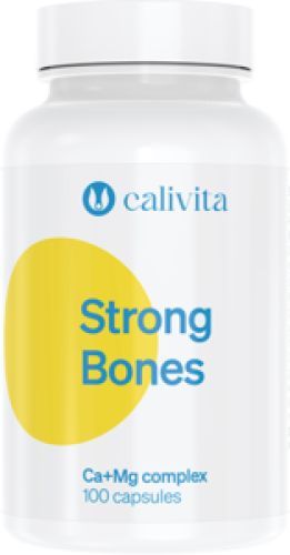 Opakowanie suplementu Strong Bones Calivita 100 kapsułek wspierającego zdrowie kości i zębów