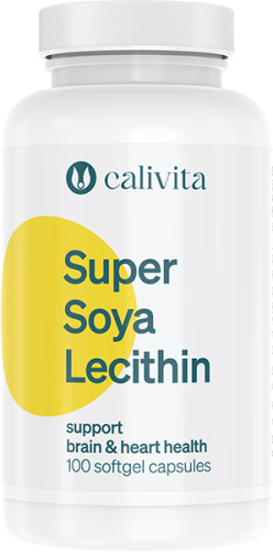 Opakowanie Super Soya Lecithin Calivita 100 kapsułek z lecytyną sojową dla wsparcia funkcji umysłowych i wątroby.