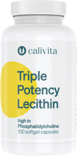 Opakowanie suplementu Triple Potency Lecithin Calivita, wspierającego pamięć, koncentrację i wątrobę.